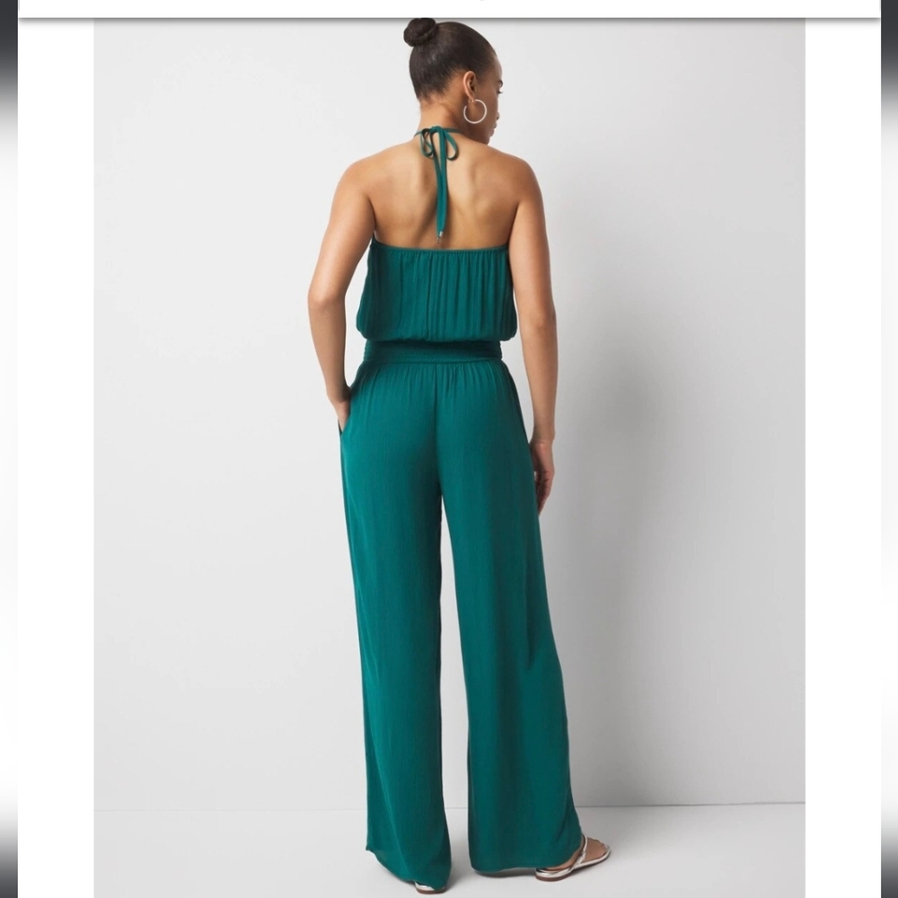 White House Black Market Teal Halter Wide-Leg Jumpsuit - Picture 2 of 6